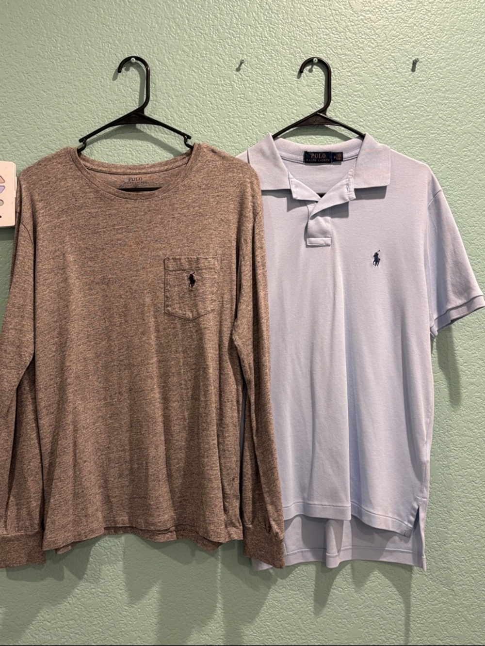 Mens Polo Ralph Lauren Blue Polo & Heather grey Long Sleeve Tee size MEDIUM